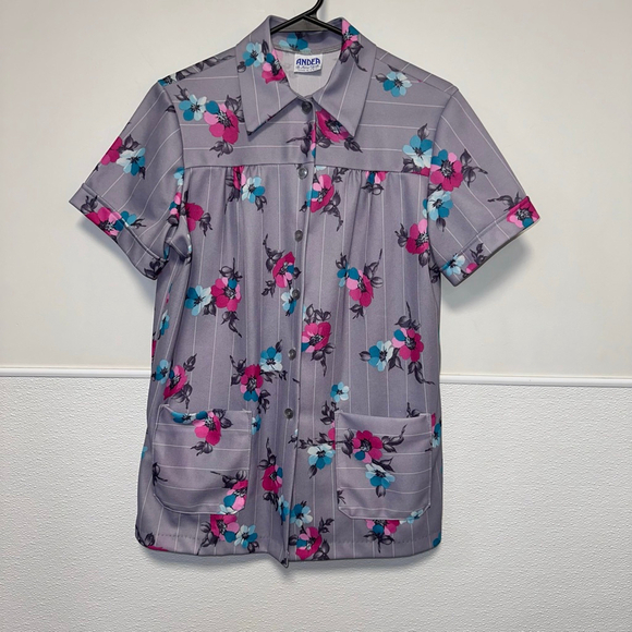 Sz S/M VINTAGE 70s Andea of New York WAITRESS TOP Shirt Uniform Thick Poly USA - Picture 1 of 14